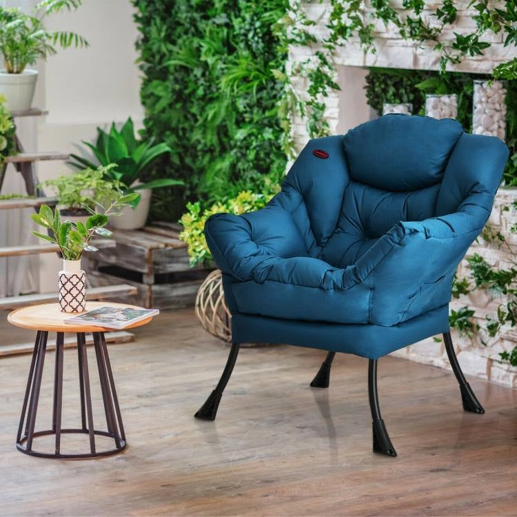 Modern Cushioned Accent Chair with Side Pocket in Navy Blue