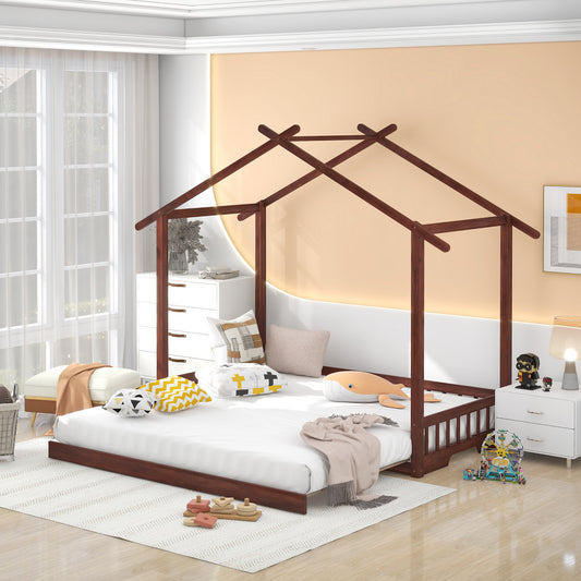 Extending House Bed, Wooden Daybed, Walnut