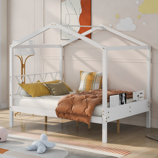 Full Size Wood House Bed with Storage Space, White (OLD SKU :LP000002AAK)